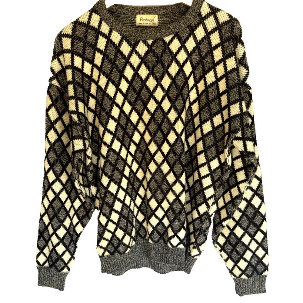 Vintage 90s Protege Tag Mens‎ Diamond Knit Sweater Size L Cosby USA Coogi Style